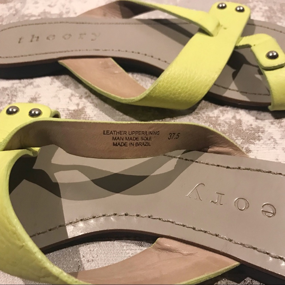 Theory Pastel Yellow/Green Leather Sandals - Picture 5 of 6
